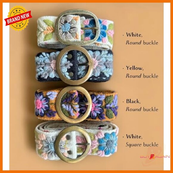 Handmade Embroidered Floral Belt Adjustable Canvas Women's Accessory - Picture 3 of 8